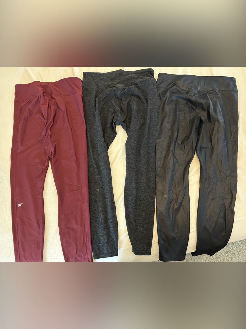 Fabletics Women’s Legging Trio - Maroon, Charcoal & Black - Picture 3 of 3